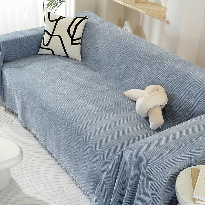 Stornfield | Herringbone Chenille Sofa Throw with Fringes