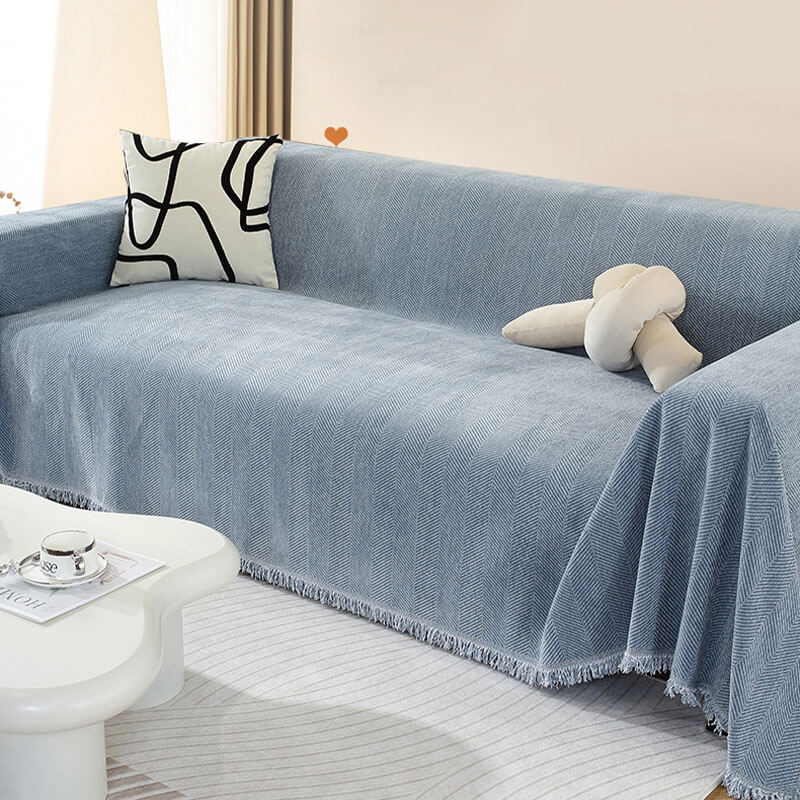Stornfield | Herringbone Chenille Sofa Throw with Fringes
