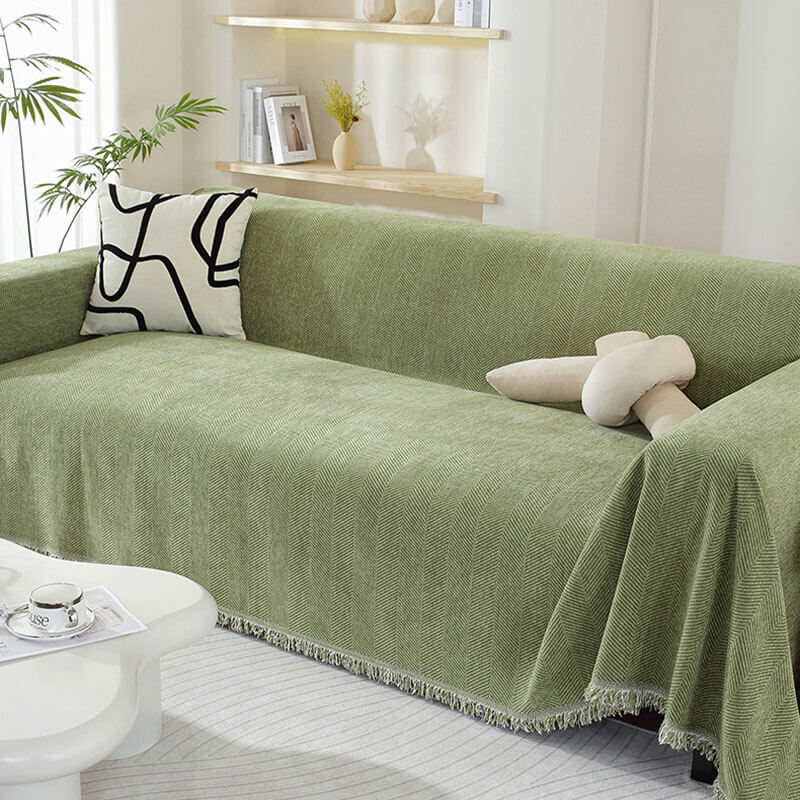 Stornfield | Herringbone Chenille Sofa Throw with Fringes