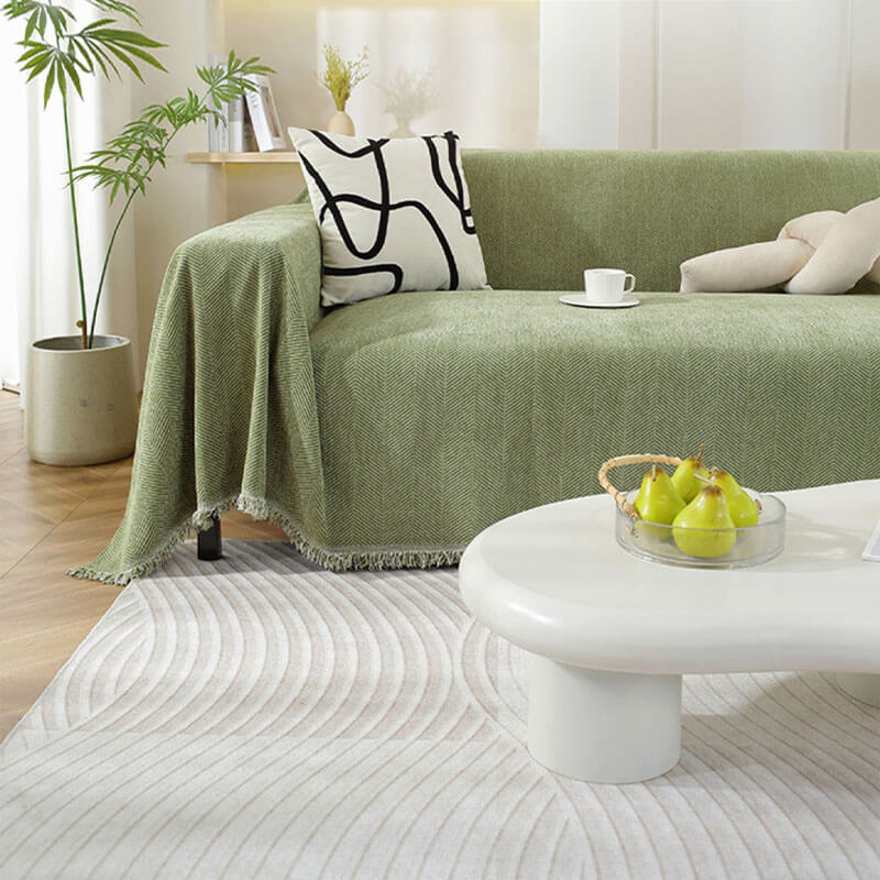Stornfield | Herringbone Chenille Sofa Throw with Fringes
