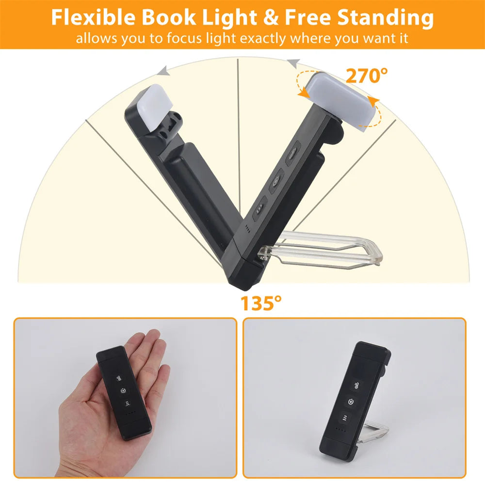 Stornfield | Clip-on Reading Light, USB Rechargeable Reading Lamp with Timer, Portable LED Bookmark Light for Bedside and Desk