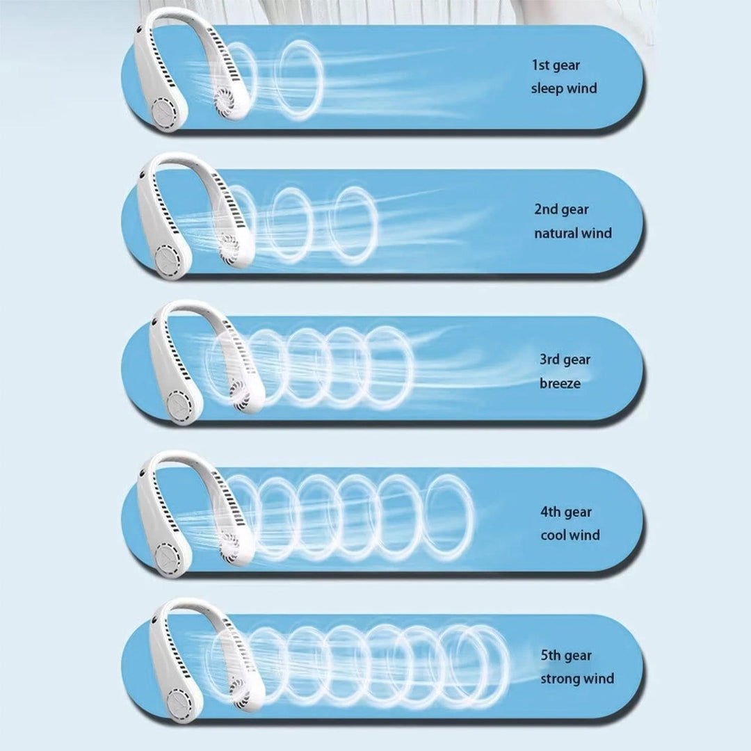Portable Neck Fans - Portable 5 Speed Neck Fan USB Rechargeable Neckband Bladeless Cooler | Stornfield