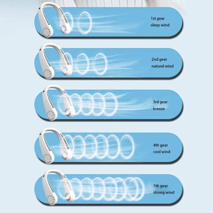 Portable Neck Fans - Portable 5 Speed Neck Fan USB Rechargeable Neckband Bladeless Cooler | Stornfield
