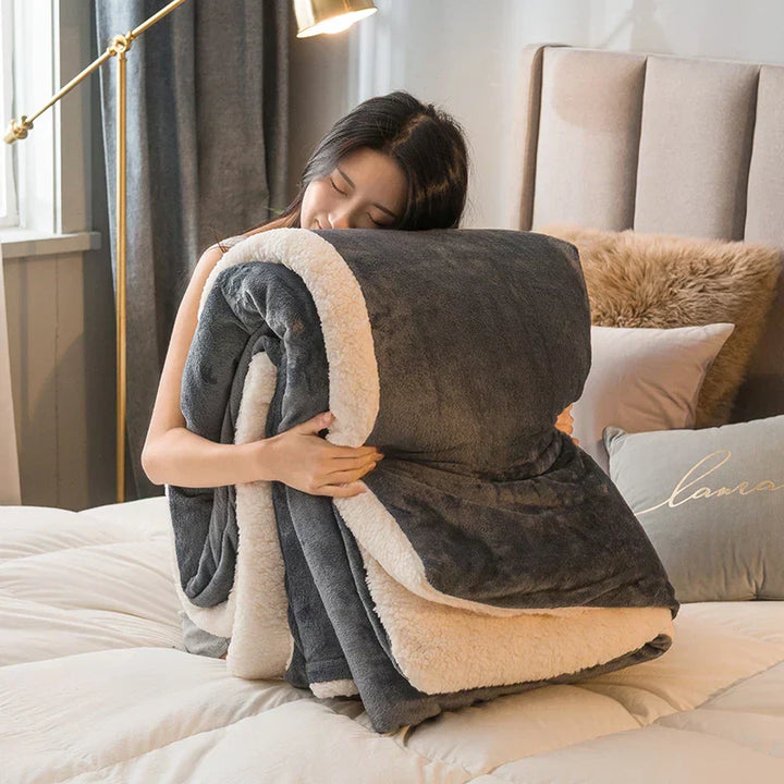 Stornfield | CozyNest Reversible Wool Blanket – Flannel & Cashmere Warm Blanket for Winter