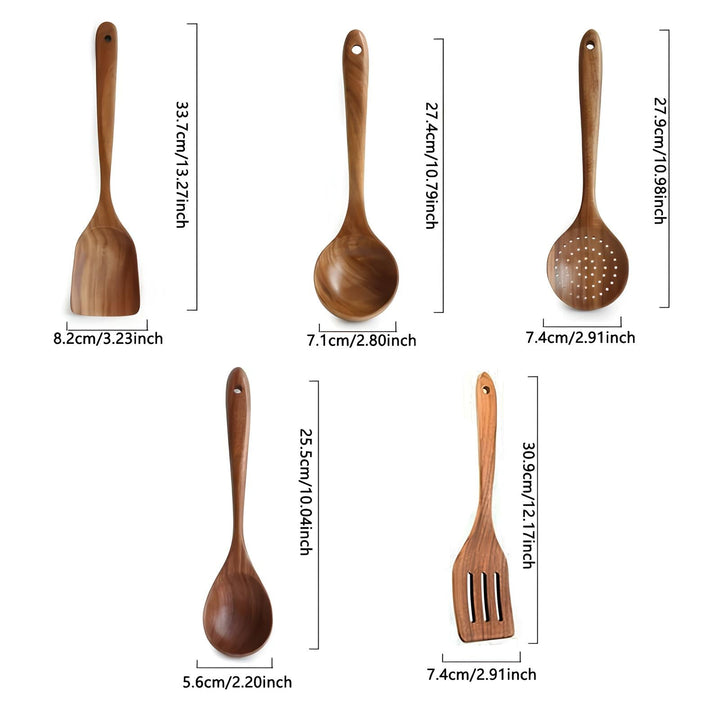Luxury 5-Piece Kitchen Utensil Set Made of Natural Teak Wood – Heat Resistant and Scratch Free | Stornfield