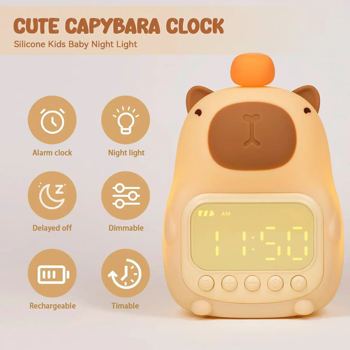 Stornfield | Capybara Clock Lamp - Rechargeable Digital Alarm Clock with Night Light & Touch Snooze Function