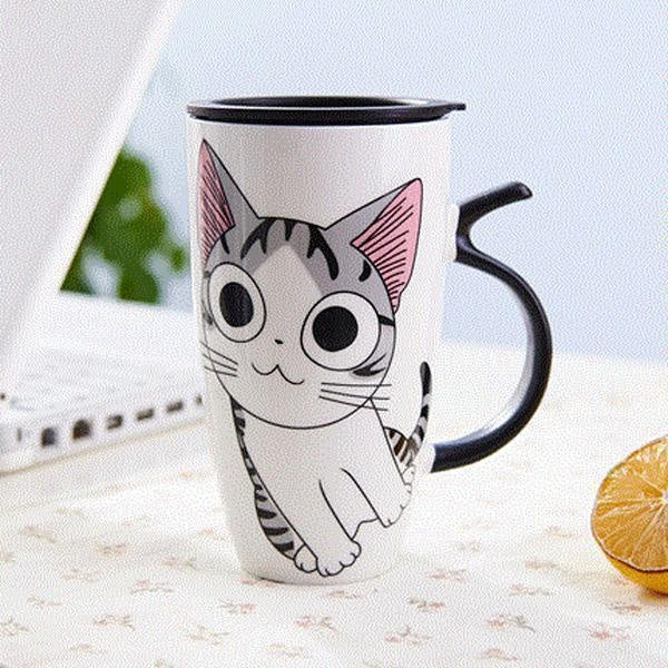 Cute Cat Ceramic Mug with Cover Lid | Stornfield