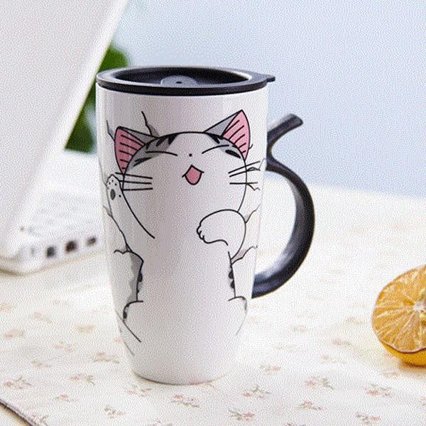 Cute Cat Ceramic Mug with Cover Lid | Stornfield