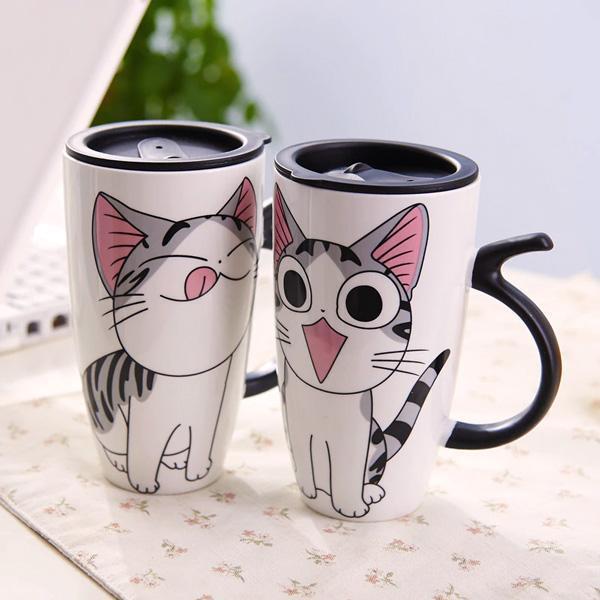 Cute Cat Ceramic Mug with Cover Lid | Stornfield