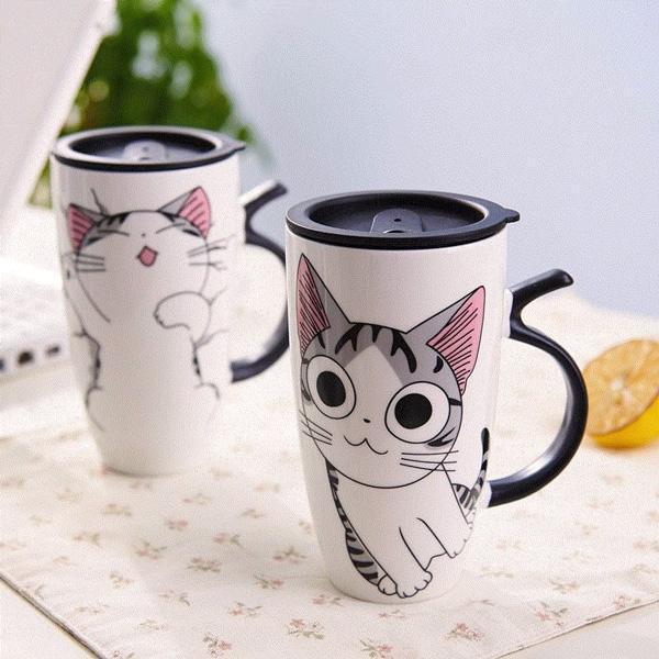 Cute Cat Ceramic Mug with Cover Lid | Stornfield