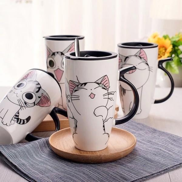 Cute Cat Ceramic Mug with Cover Lid | Stornfield