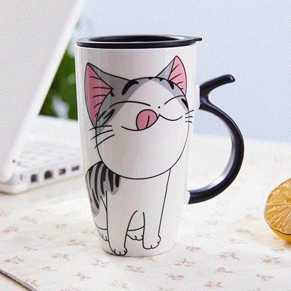 Cute Cat Ceramic Mug with Cover Lid | Stornfield