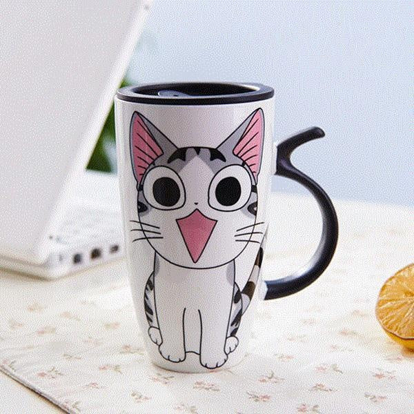 Cute Cat Ceramic Mug with Cover Lid | Stornfield
