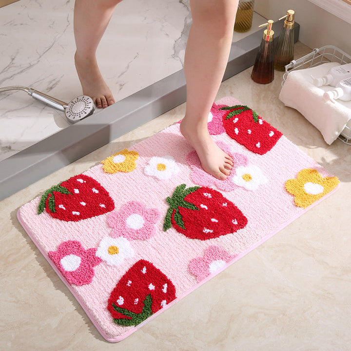 Cute Strawberry Motif Bath Rug – Non-Slip and Washable, Decorative Rug for Bathroom and Children's Room | Stornfield