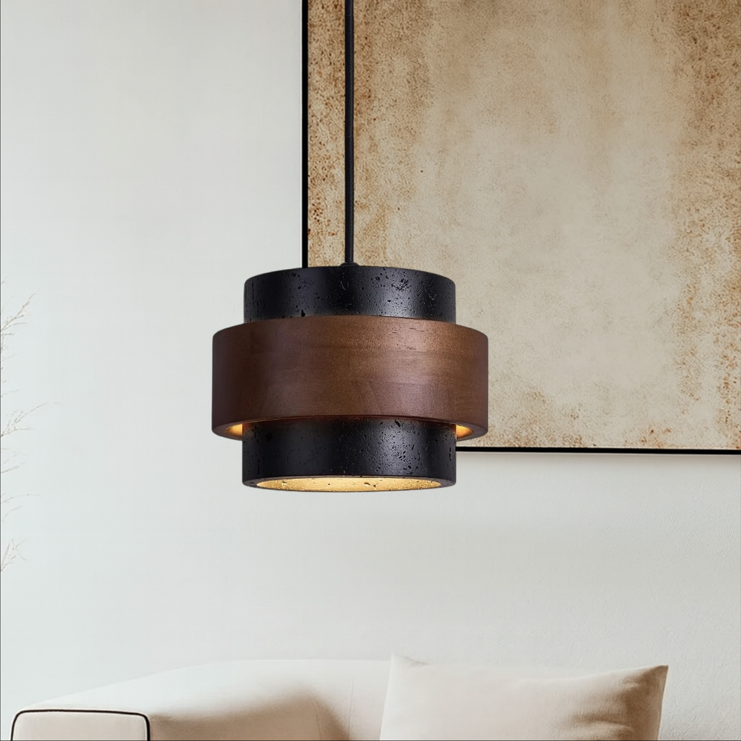 Stornfield | Black Hanging Lamp Travertine with Adjustable Height – Modern Lamp for Living Room and Dining Room above Table