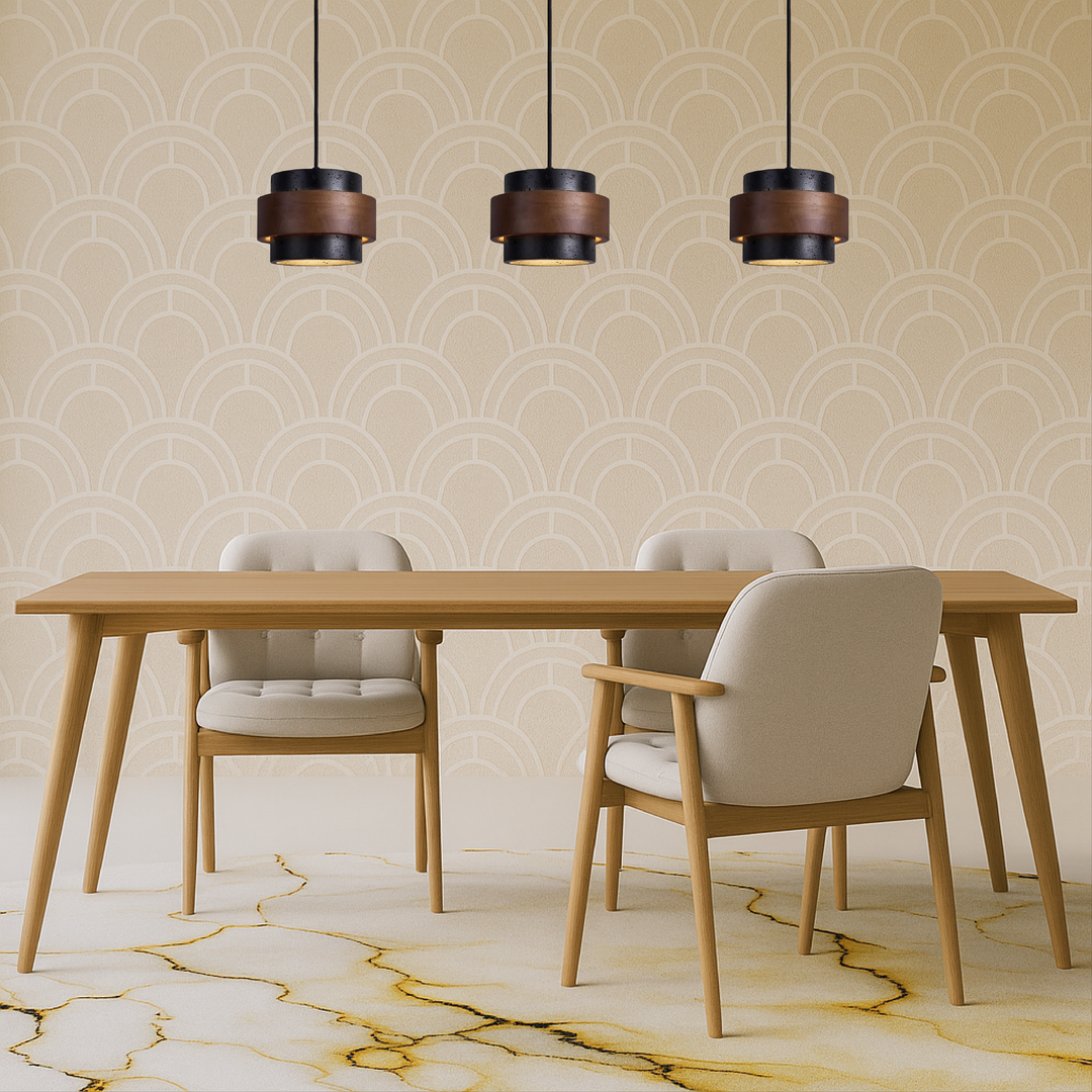 Stornfield | Black Hanging Lamp Travertine with Adjustable Height – Modern Lamp for Living Room and Dining Room above Table