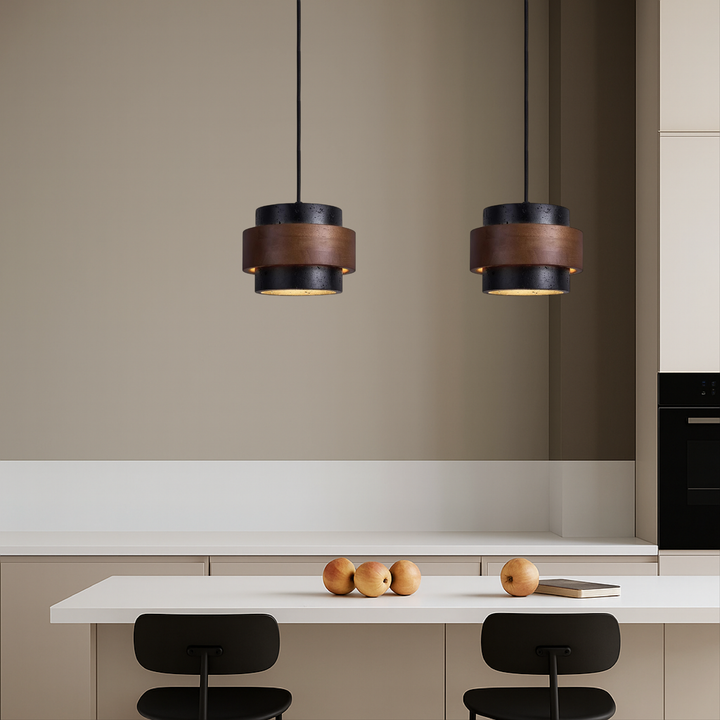 Stornfield | Black Hanging Lamp Travertine with Adjustable Height – Modern Lamp for Living Room and Dining Room above Table