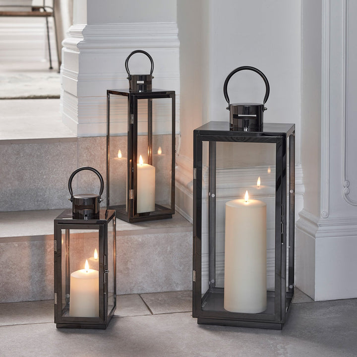 Stornfield | Dark Grey Stainless Steel LED Lantern with TruGlow LED Candle