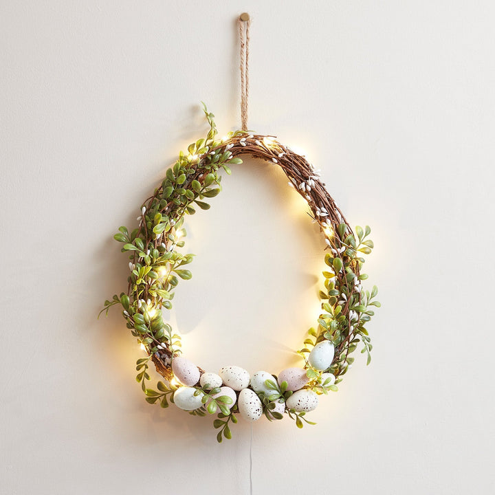 Stornfield | 35cm Easter Egg Wreath Decoration with Micro Fairy Lights