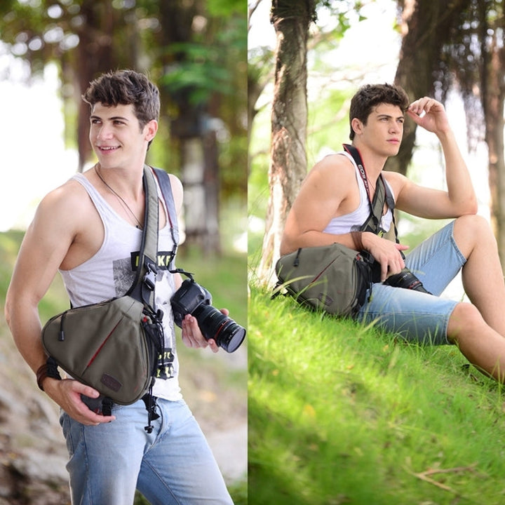 Stornfield | CADEN Triangle Tscope Sling Shoulder Cross Soft Digital Camera Bags with Rain Cover for Canon Nikon Sony K1, Size: 36*31*15cm (Army Green)