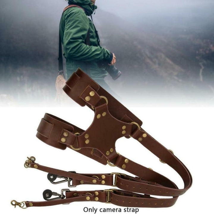 Stornfield | Quick Release Anti-Skid Double Shoulder Leather Camera Strap with Metal Hook for SLR / DSLR Cameras (Brown)