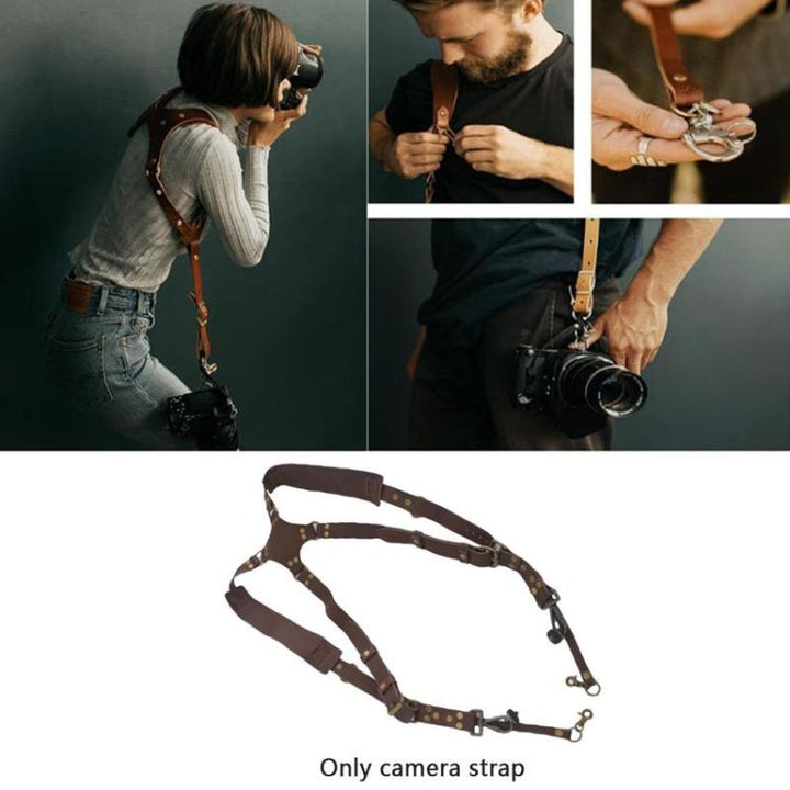 Stornfield | Quick Release Anti-Skid Double Shoulder Leather Camera Strap with Metal Hook for SLR / DSLR Cameras (Brown)