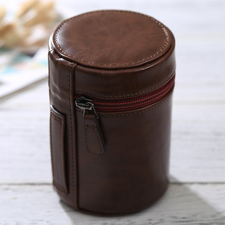 Stornfield | Medium PU Leather Zipper Lens Case for DSLR Camera Lens, Size: 13x9x9cm (Coffee)