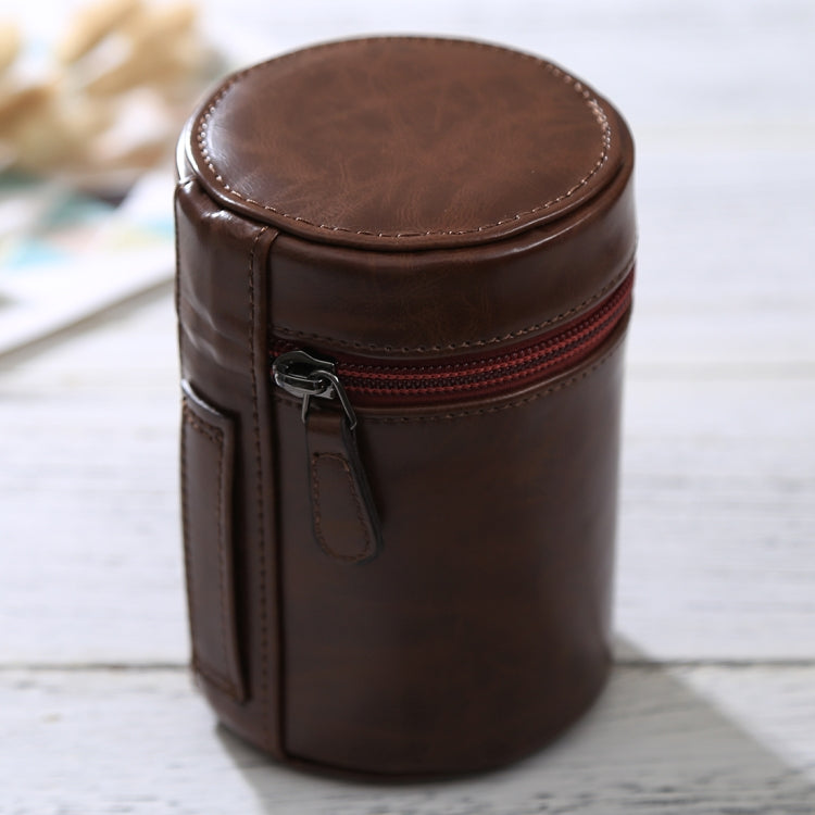Stornfield | Medium PU Leather Zipper Lens Case for DSLR Camera Lens, Size: 13x9x9cm (Coffee)