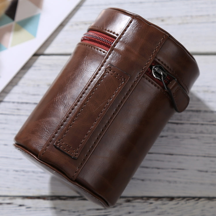 Stornfield | Medium PU Leather Zipper Lens Case for DSLR Camera Lens, Size: 13x9x9cm (Coffee)