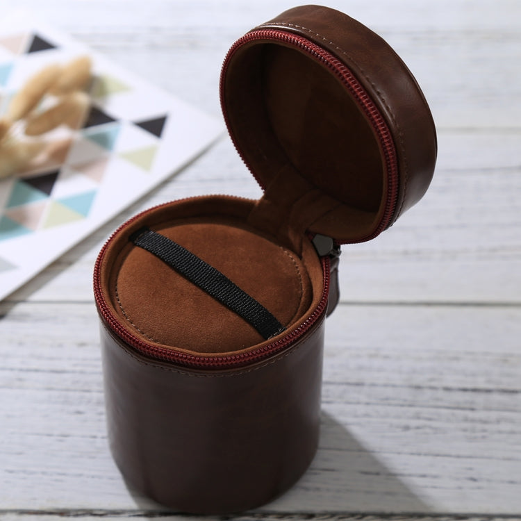 Stornfield | Medium PU Leather Zipper Lens Case for DSLR Camera Lens, Size: 13x9x9cm (Coffee)