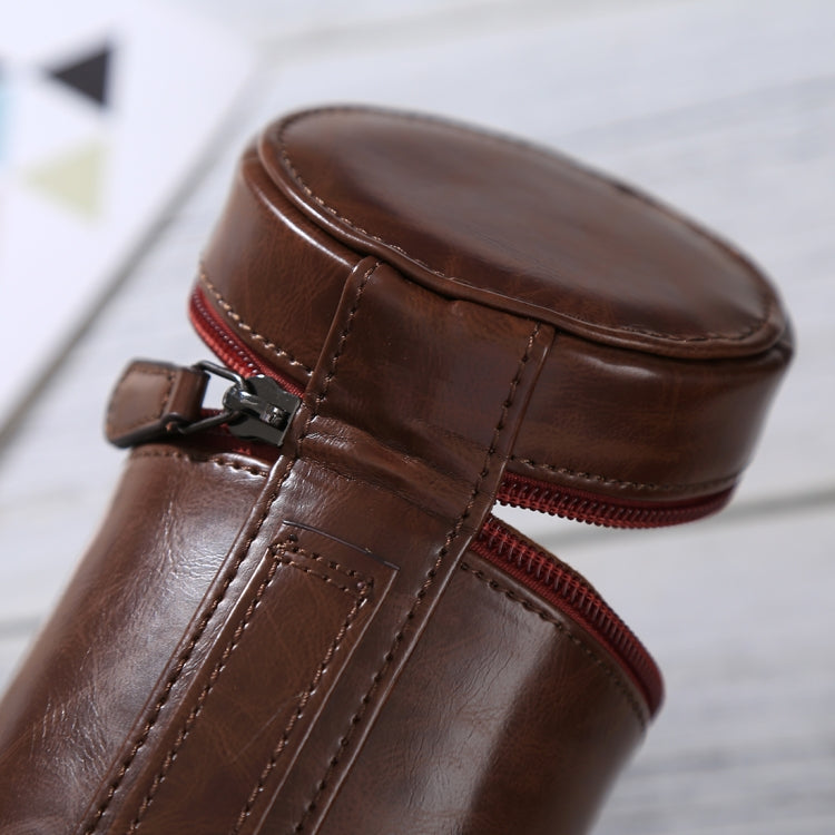 Stornfield | Medium PU Leather Zipper Lens Case for DSLR Camera Lens, Size: 13x9x9cm (Coffee)