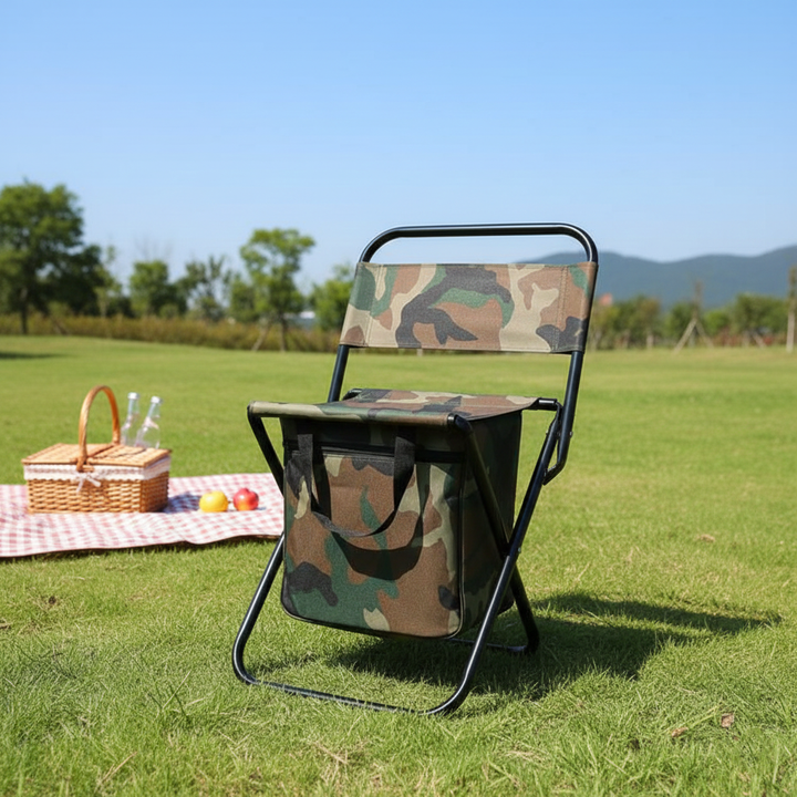 Contemporary Industrial Rectangular Oxford Fabric Steel Pipe Foldable Camping Chair Backrest Armless For Garden & Outdoor Patio | Stornfield