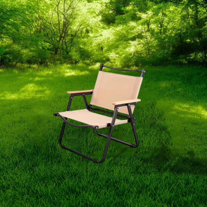 Modern Minimalist Rectangle Beech Wood Carbon Steel Oxford Fabric Outdoor Foldable Camping Chair Backrest Armrest For Garden | Stornfield