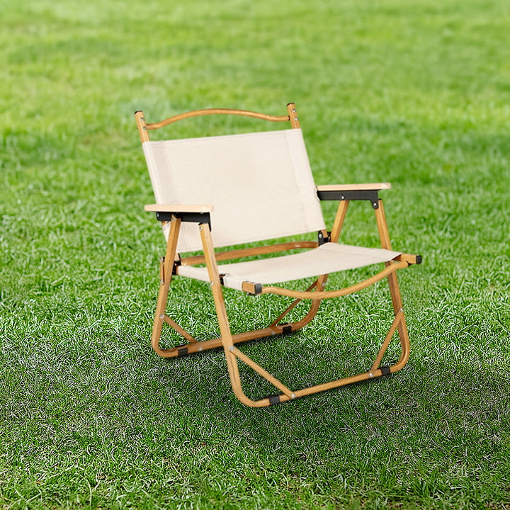 Modern Minimalist Rectangle Outdoor Carbon Steel Aluminum Alloy Beech Wood Oxford Fabric PET Foldable Portable Detachable Camping Chair Backrest Armrest For Garden | Stornfield