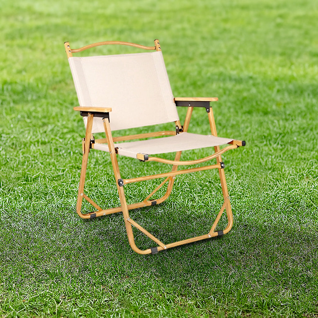 Modern Minimalist Rectangle Outdoor Carbon Steel Aluminum Alloy Beech Wood Oxford Fabric PET Foldable Portable Detachable Camping Chair Backrest Armrest For Garden | Stornfield