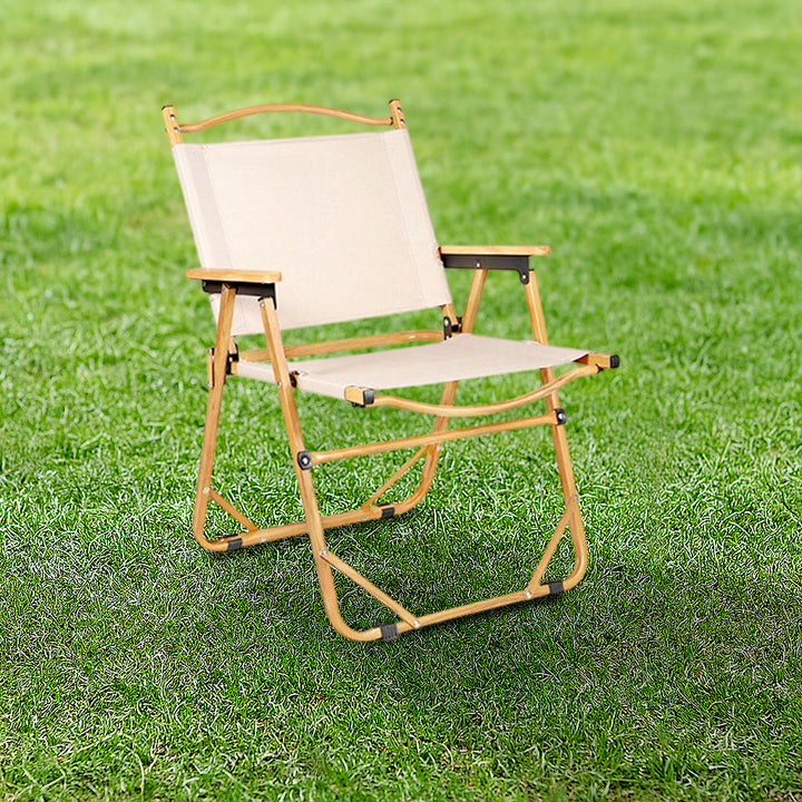 Modern Minimalist Rectangle Outdoor Carbon Steel Aluminum Alloy Beech Wood Oxford Fabric PET Foldable Portable Detachable Camping Chair Backrest Armrest For Garden | Stornfield