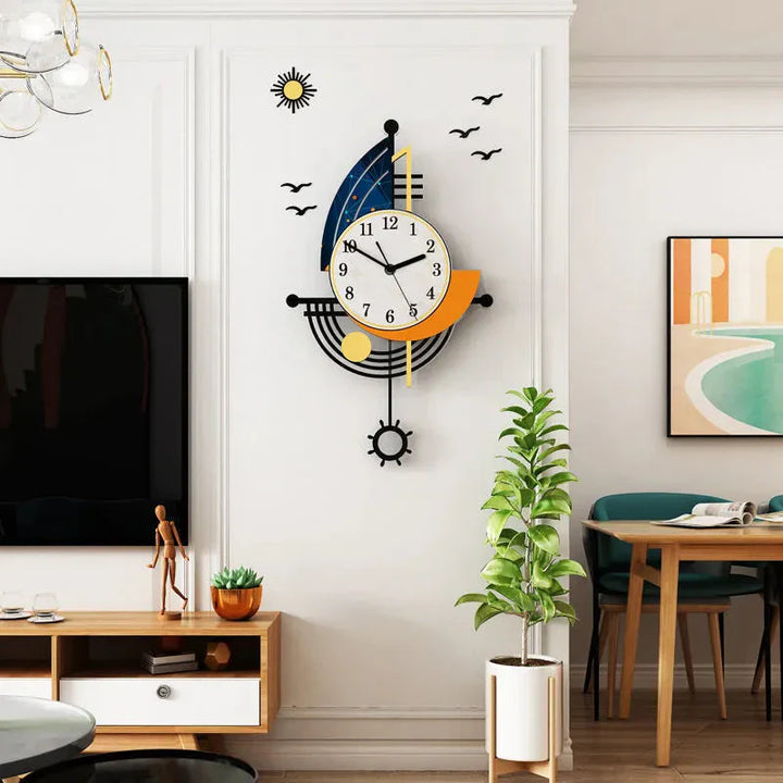Stornfield | Decorative Wall Clock Sailboat Navigation Creative Design Clock Indoor Clock Wall Decoration Living Room Background Decor