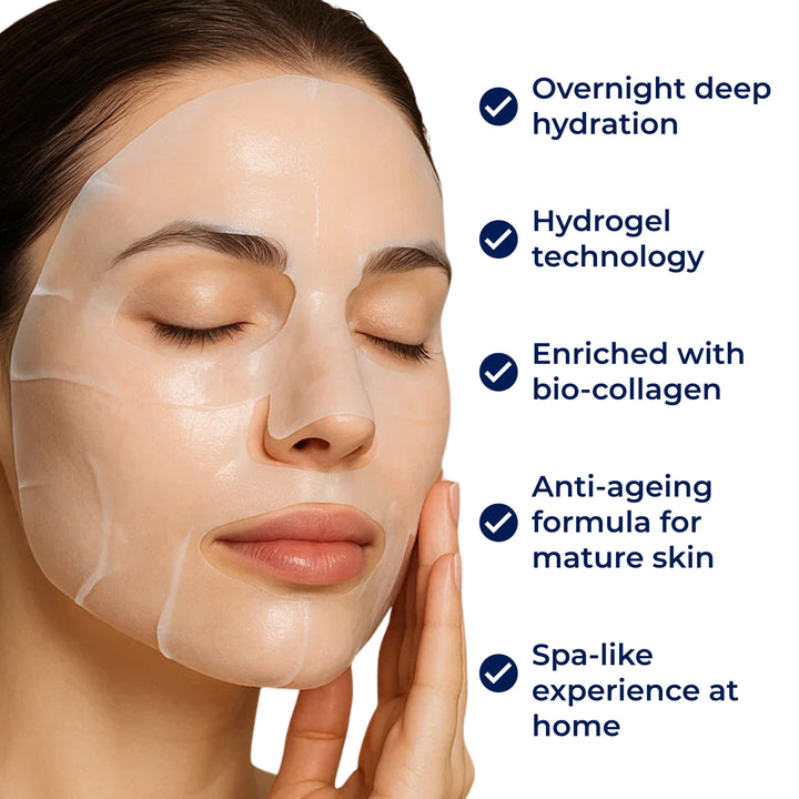 Dermaglow | Collagen Fabric Mask – Overnight Hydration – Hydrogel – Mature & Dry Skin Stornfield