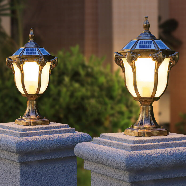 European Retro Die-Cast Aluminum Glass Solar Waterproof Outdoor Garden Landscape Column Light | Stornfield