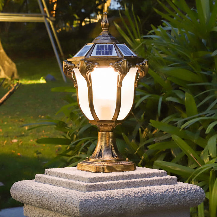 European Retro Die-Cast Aluminum Glass Solar Waterproof Outdoor Garden Landscape Column Light | Stornfield