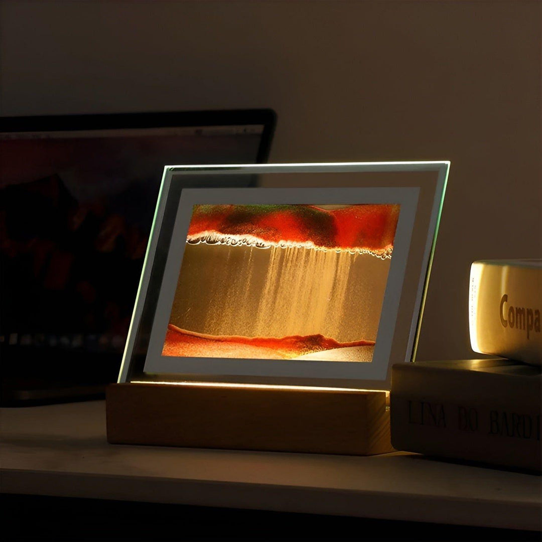 Hypnotic sand art lamp with soothing LED light bowl