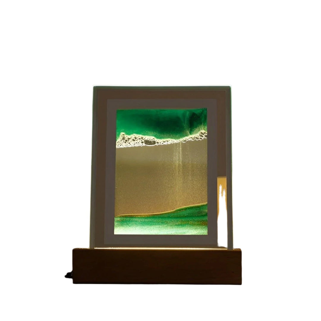 Hypnotic sand art lamp with soothing LED light bowl