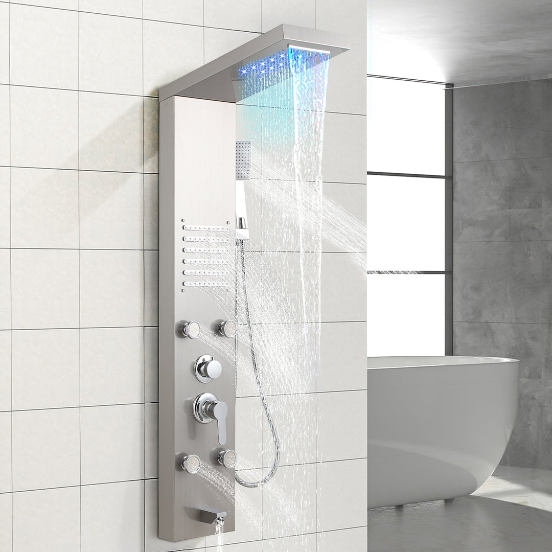 Shower panel stainless steel wall shower panel 5 functions silver | Stornfield