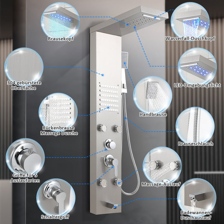 Shower panel stainless steel wall shower panel 5 functions silver | Stornfield