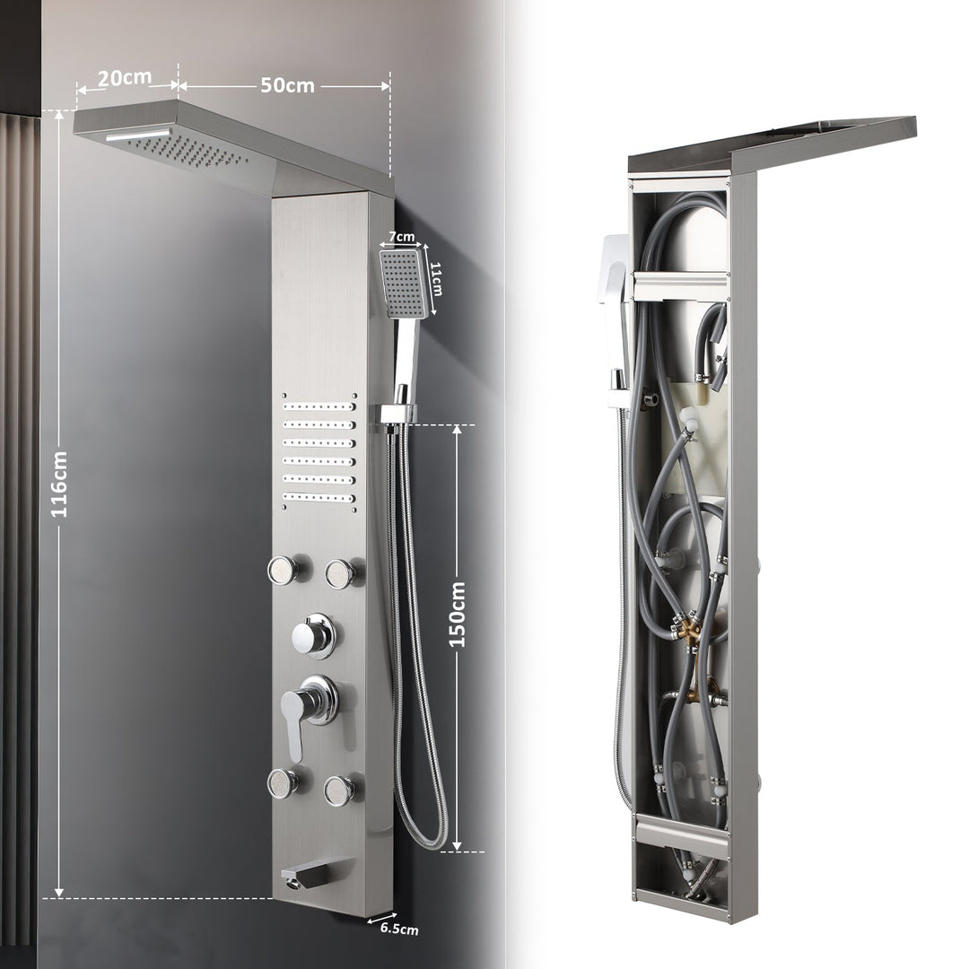 Shower panel stainless steel wall shower panel 5 functions silver | Stornfield