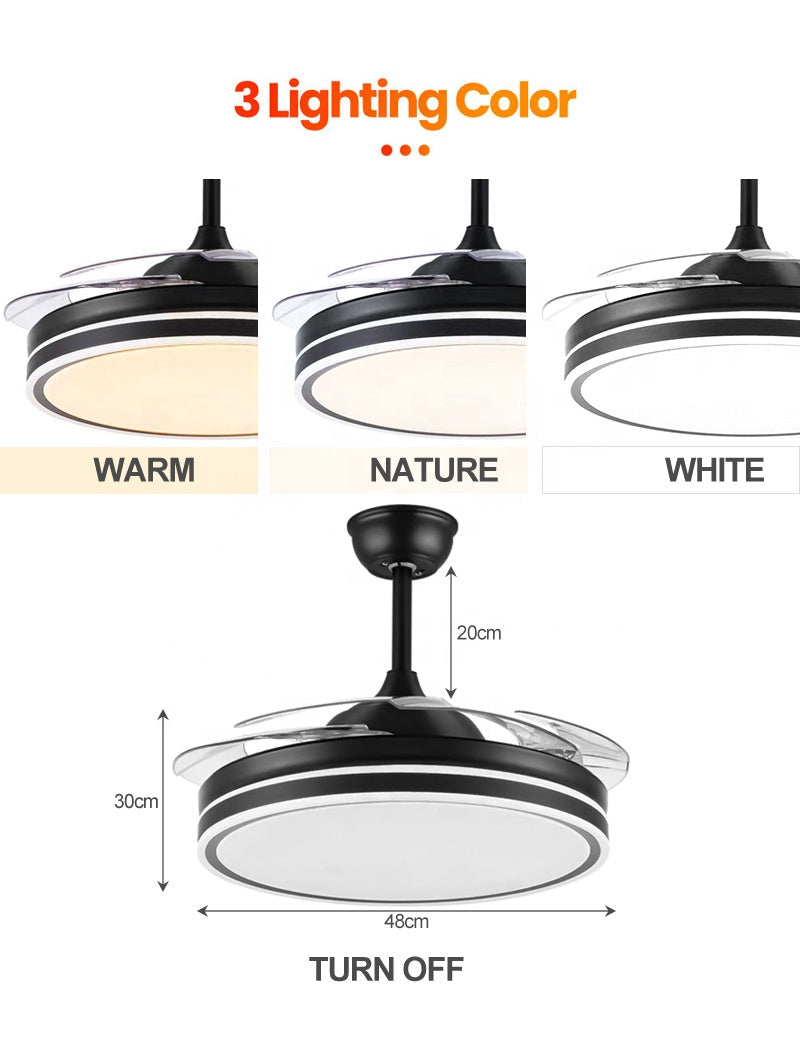 Modern Retractable Ceiling Fan Light-Black | Stornfield