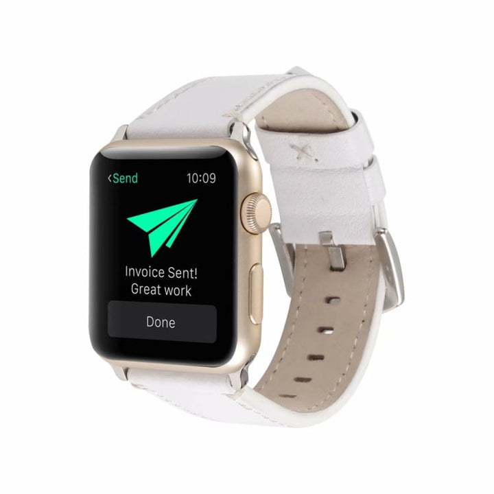 Stornfield | Genuine Calf Leather Watch Strap for Apple Watch Series 7 45mm / 6 & SE & 5 & 4 44mm / 3 & 2 & 1 42mm (White)