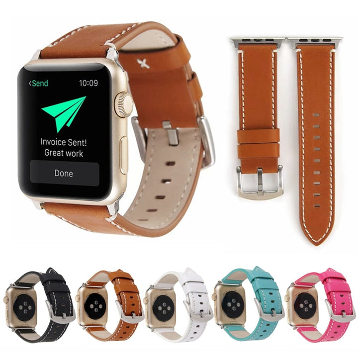 Stornfield | Genuine Calf Leather Watch Strap for Apple Watch Series 7 45mm / 6 & SE & 5 & 4 44mm / 3 & 2 & 1 42mm (White)