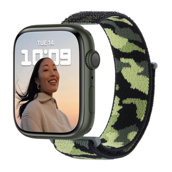 Stornfield | Frerndorf | Bande de montre en nylon Loop pour Apple Watch Ultra 49 mm et Watch Ultra 2 49 mm / Series 9 & 8 & 7 45 mm / SE 3 & SE 2 & 6 & SE & 5 & 4 44 mm / 3 & 2 & 1 42 mm (Camouflage vert armée)