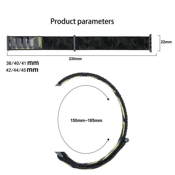 Stornfield | Frerndorf | Bande de montre en nylon Loop pour Apple Watch Ultra 49 mm et Watch Ultra 2 49 mm / Series 9 & 8 & 7 45 mm / SE 3 & SE 2 & 6 & SE & 5 & 4 44 mm / 3 & 2 & 1 42 mm (Camouflage vert armée)